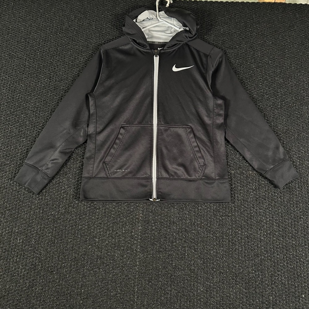 Nike Therma Fit Full Zip Hoodie Black Kids‎ Boys Youth Size Large Athletic